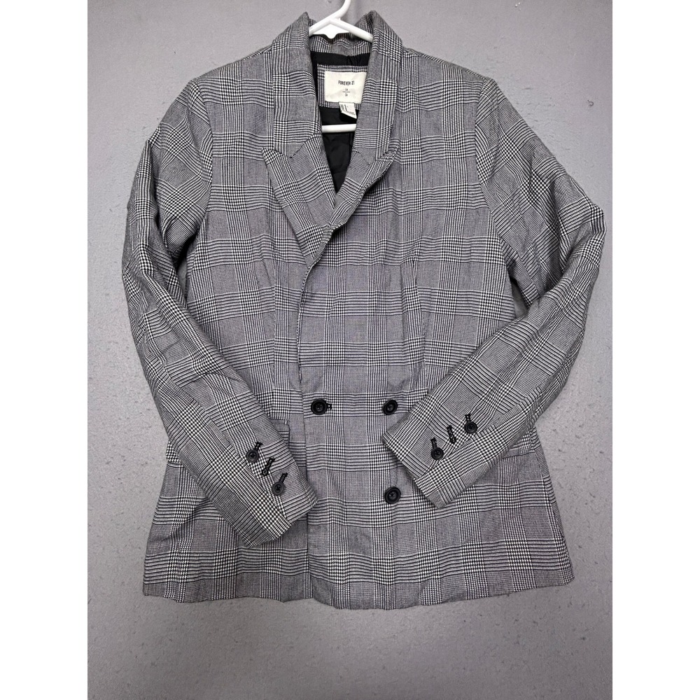 Forever 21 Blazer Plaid Black White Small Womens